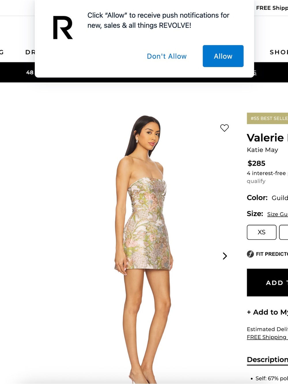 Katie May Strapless Embroidered Mini Dress in Gold and Pink